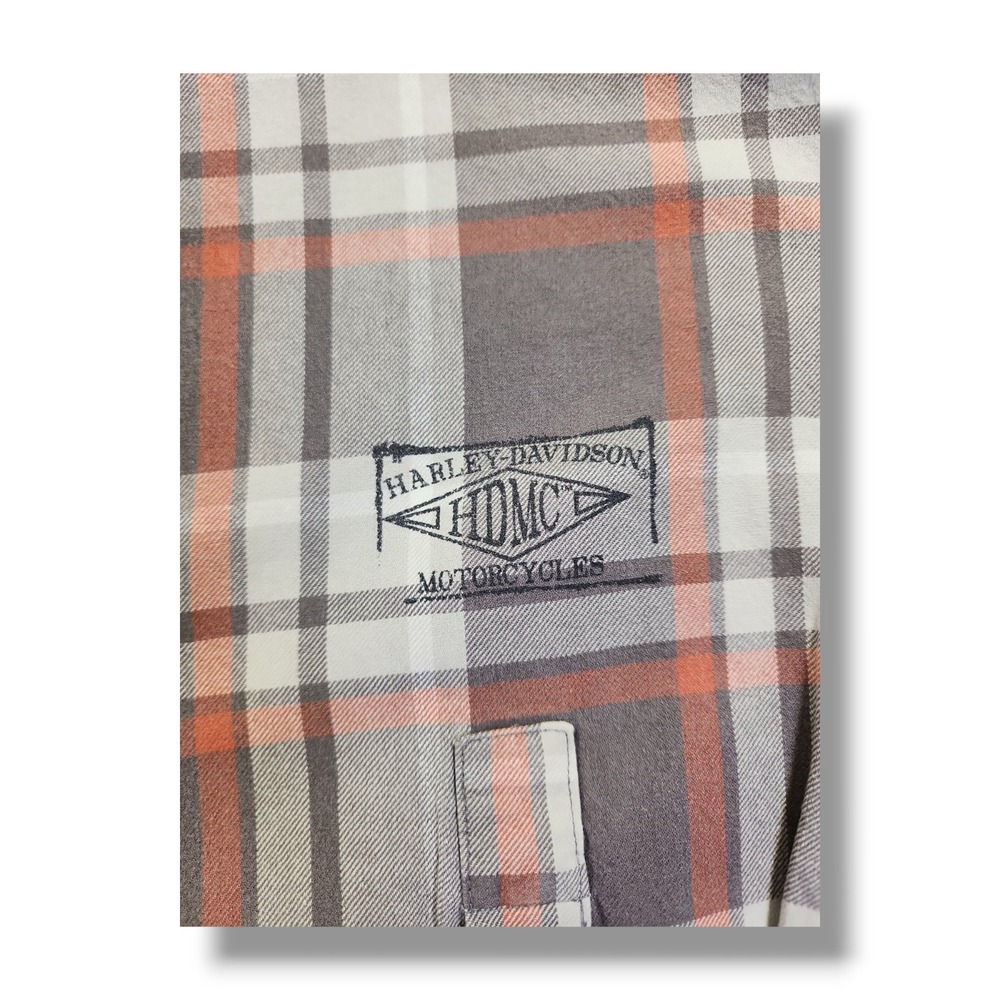Harley Davidson Motorclothes Grey/Orange Plaid Button Down Long Sleeve Men's 2XL - Picture 16 of 16